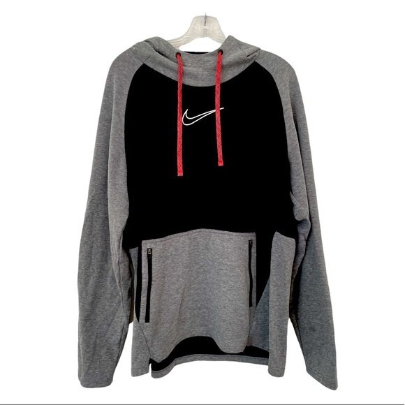 Nike sweatshirt mens therma fit xlarge grey black hoodie - Picture 1 of 9